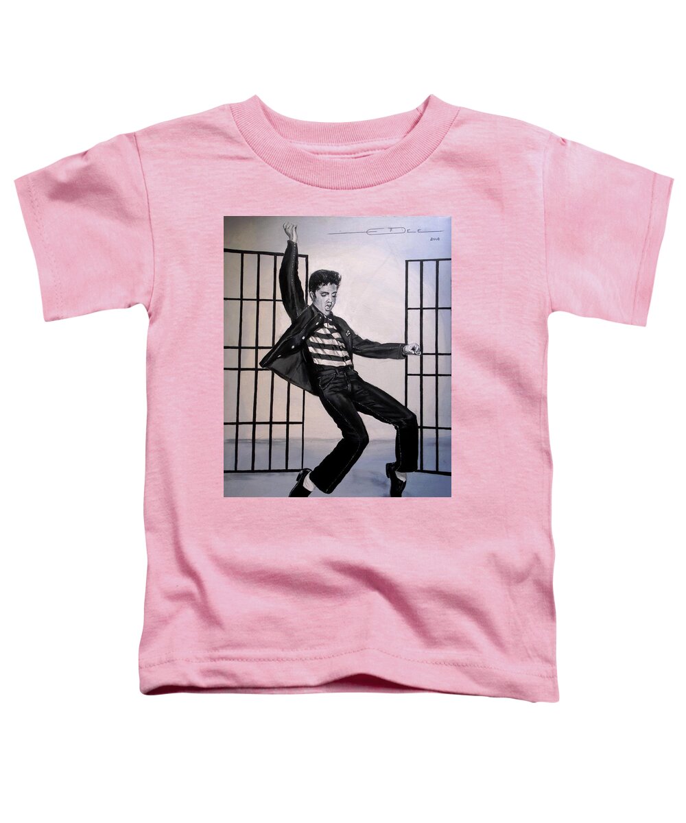 Elvis Presley Toddler T-Shirt featuring the painting Elvis Presley Jailhouse Rock by Eric Dee