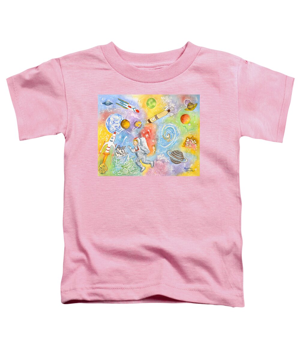 Outer Space Toddler T-Shirt featuring the painting Exploring Outer Space by Madeline Lovallo