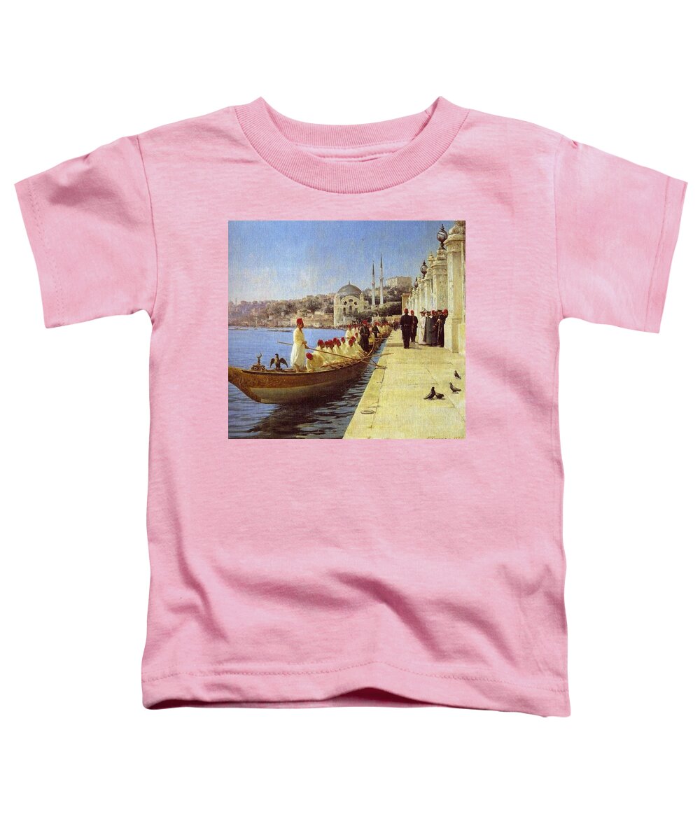 Fausto Zonaro Boats Of Tthe Sultan Toddler T-Shirt featuring the painting Fausto Zonaro Boats by Eastern Accents