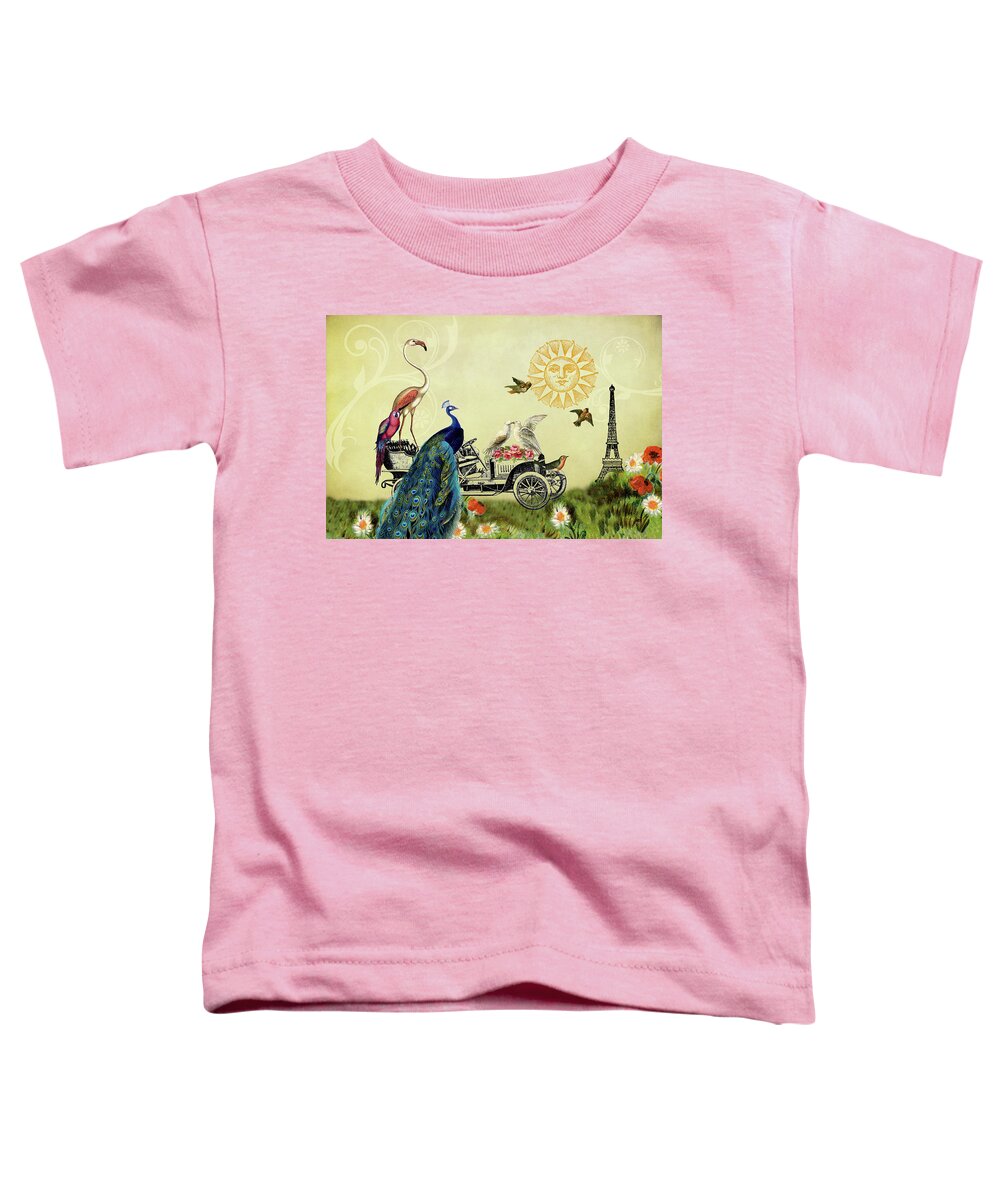 Whimsical Toddler T-Shirt featuring the digital art Feathered Friends in Paris, France by Peggy Collins