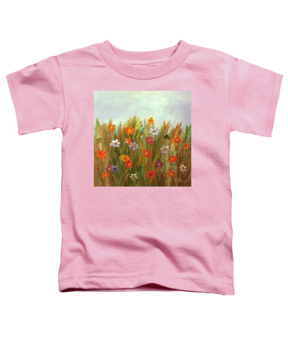 Wild Flowers Toddler T-Shirt featuring the painting Flowers At Sunset by Angeles M Pomata