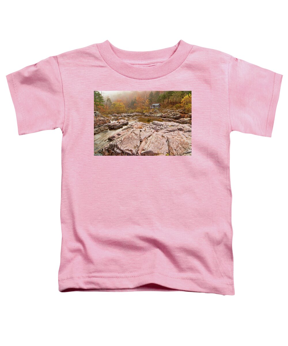 Missouri Toddler T-Shirt featuring the photograph Foggy Morning at Klepzig Mill by Steve Stuller
