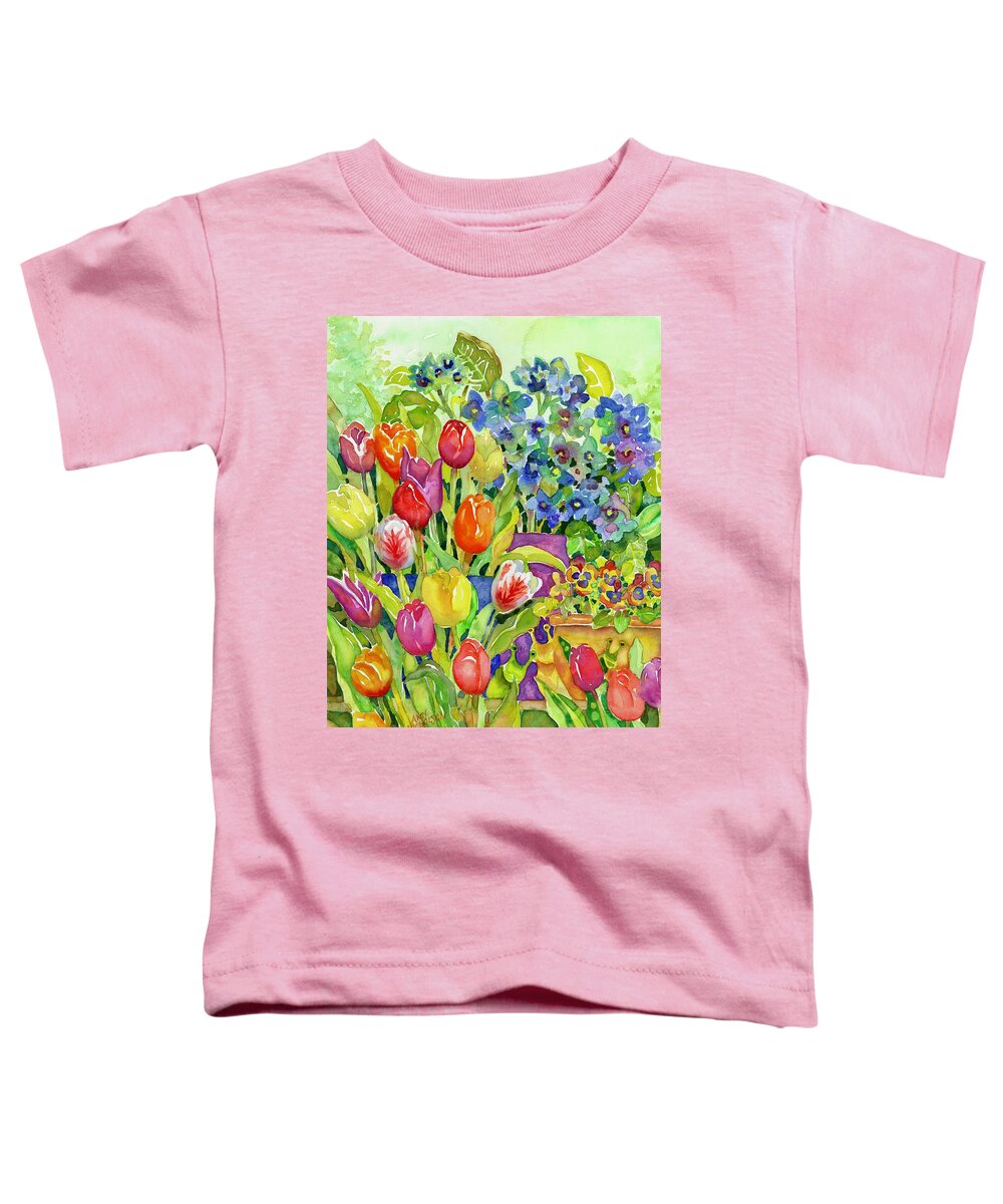 Bright Flowers Toddler T-Shirt featuring the painting Garden Visitors by Ann Nicholson