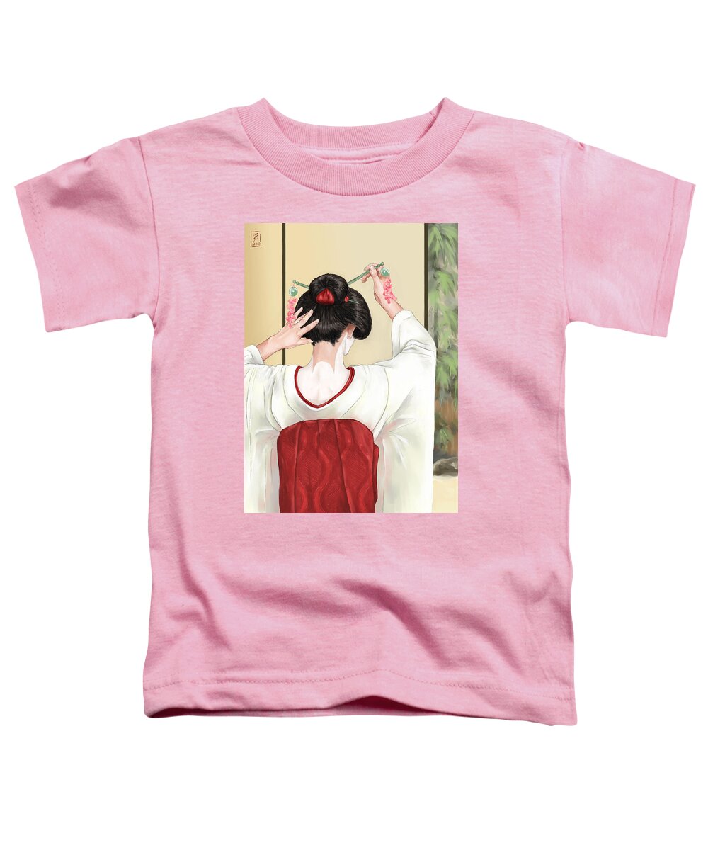 Geisha Toddler T-Shirt featuring the digital art Geisha by Brandy Woods