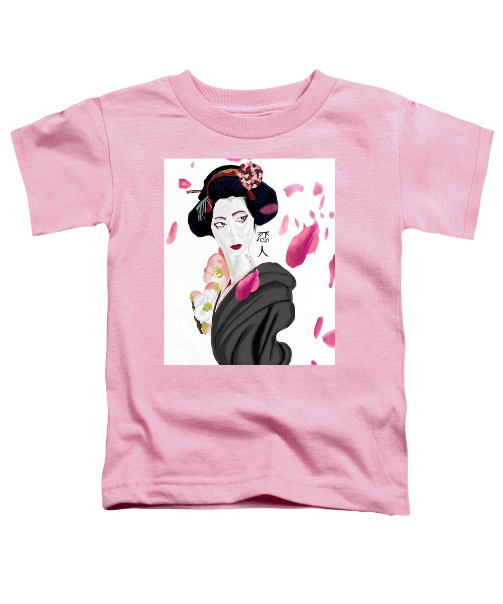 Geisha Lover Cherry Blossoms Asian Japanese Toddler T-Shirt featuring the digital art Geisha Lover by Bless Misra