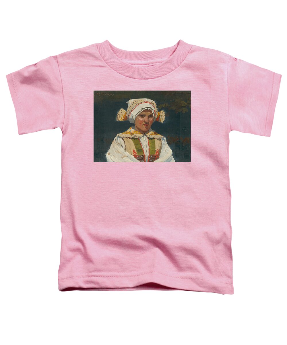 Folklore Theme Toddler T-Shirt featuring the painting Girl in costume, Antos Frolka, 1910 by Vincent Monozlay