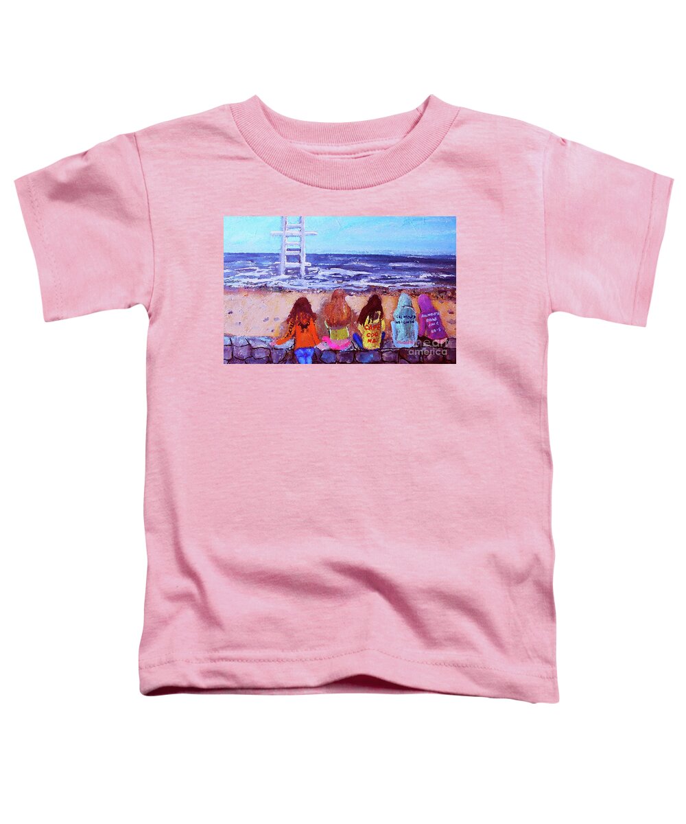 Seascape Toddler T-Shirt featuring the painting Girls in Falmouth by Rita Brown