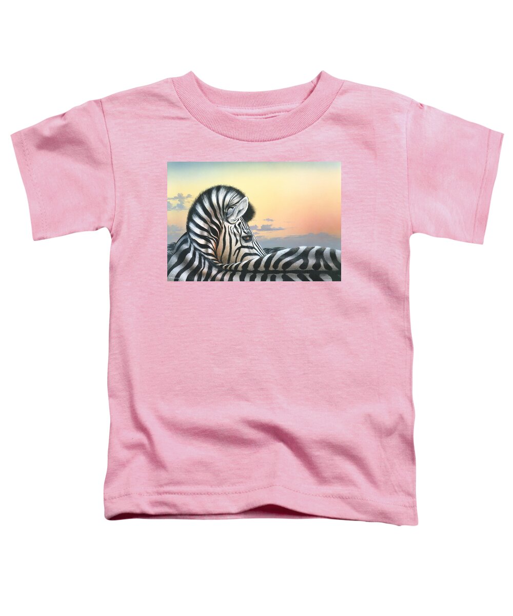 Zebra Paintings Toddler T-Shirt featuring the painting Golden Sky by Mike Brown