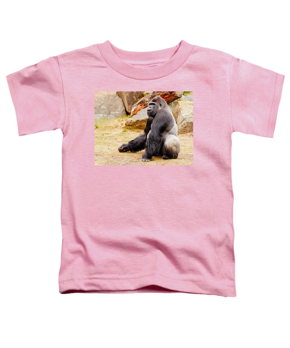 Gorilla Toddler T-Shirt featuring the photograph Gorilla sitting upright by Nick Biemans