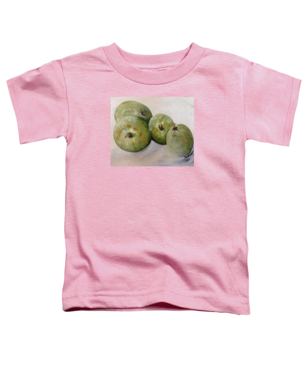 Still Life Toddler T-Shirt featuring the painting Green apples by Chuck Gebhardt