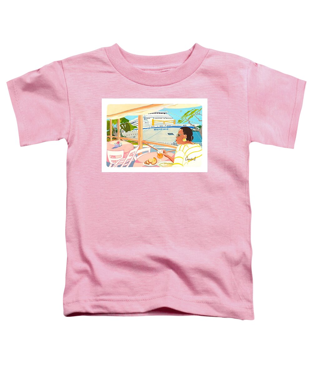 Cruise Destinations Toddler T-Shirt featuring the painting Hamilton's Kerbside Wharf - Bermuda by Joan Cordell