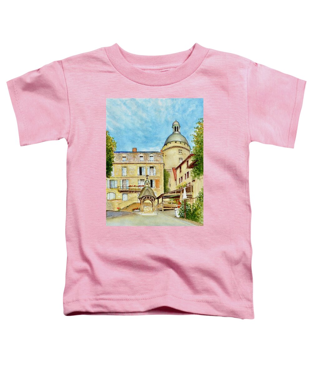 Village Toddler T-Shirt featuring the painting Hautefort chateau and village well by Dai Wynn