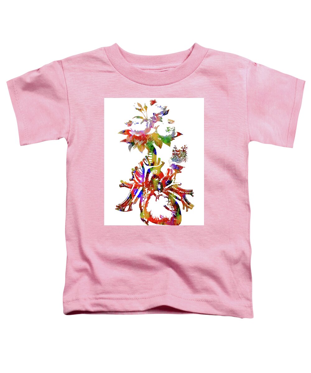 Heart Art Toddler T-Shirt featuring the mixed media Heart with Flowers by Ann Leech