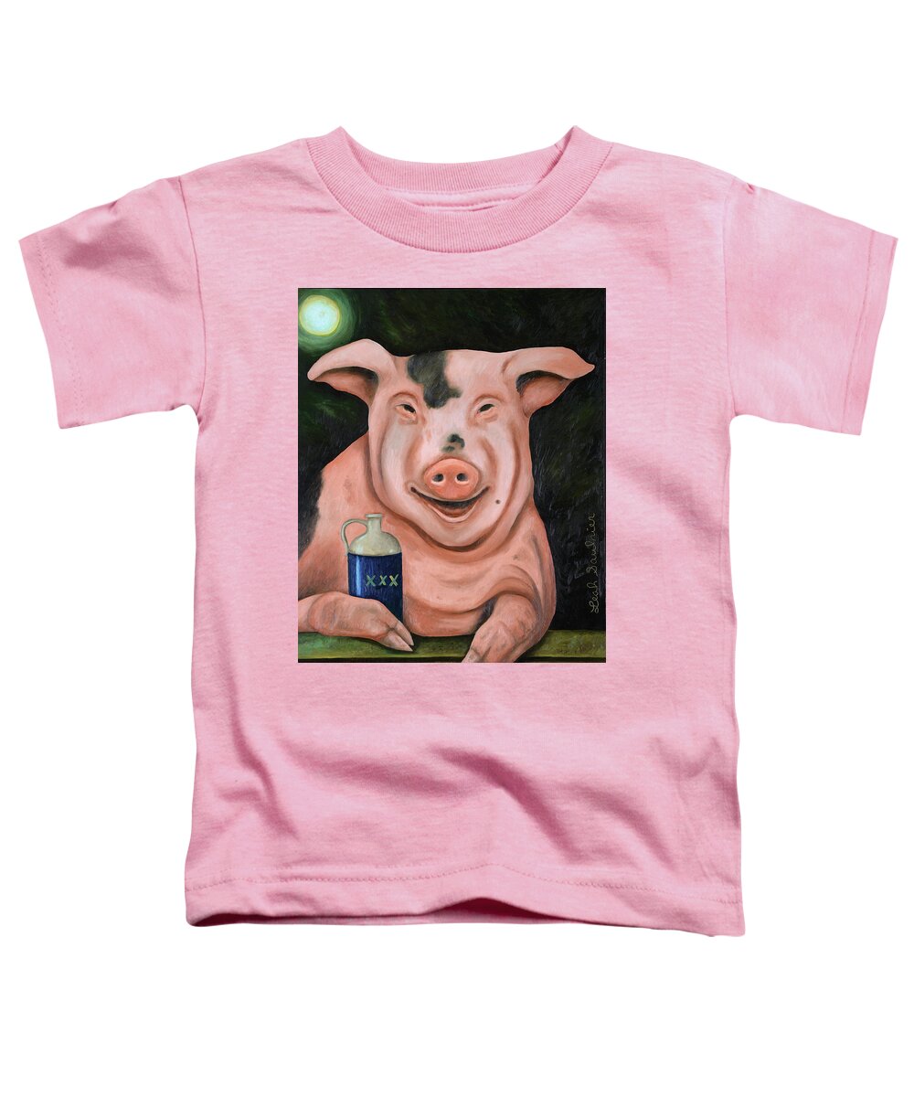 Pig Toddler T-Shirt featuring the painting Hogging The Moonshine by Leah Saulnier The Painting Maniac