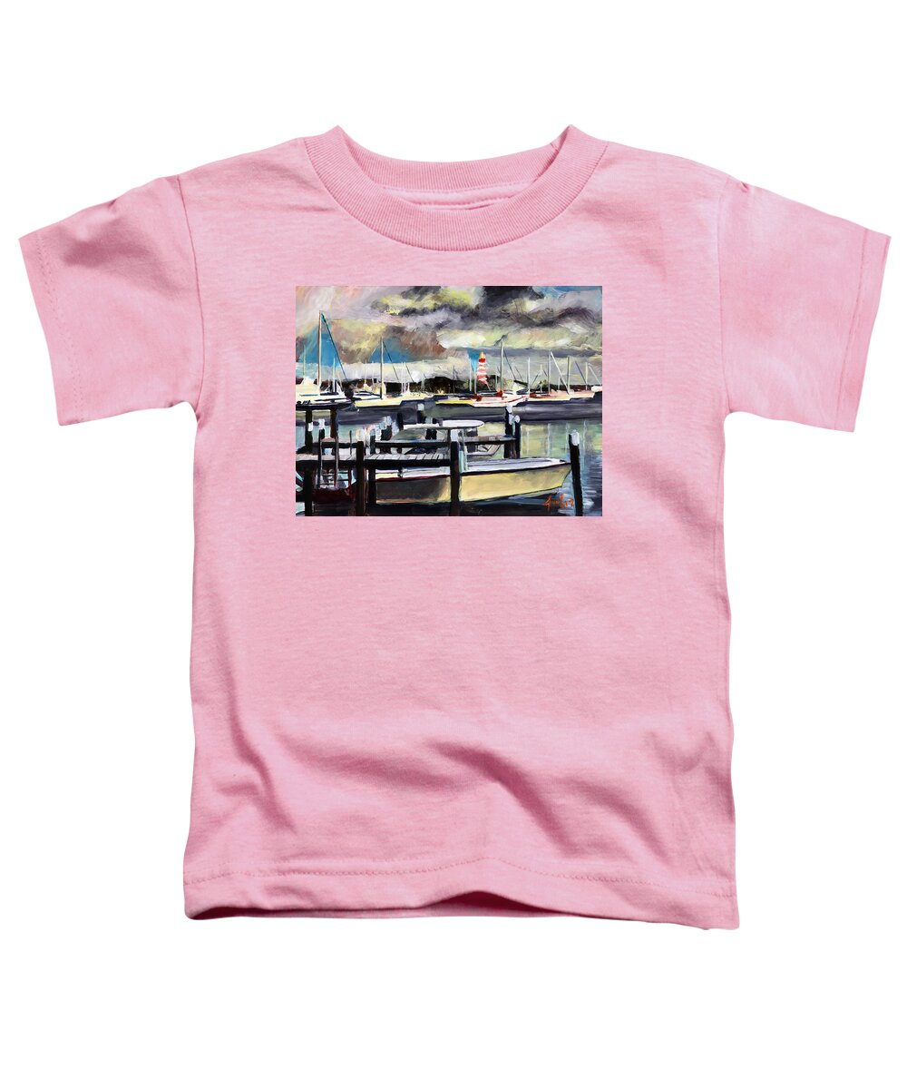 Hope Town Toddler T-Shirt featuring the painting Hope Town Harbour by Josef Kelly
