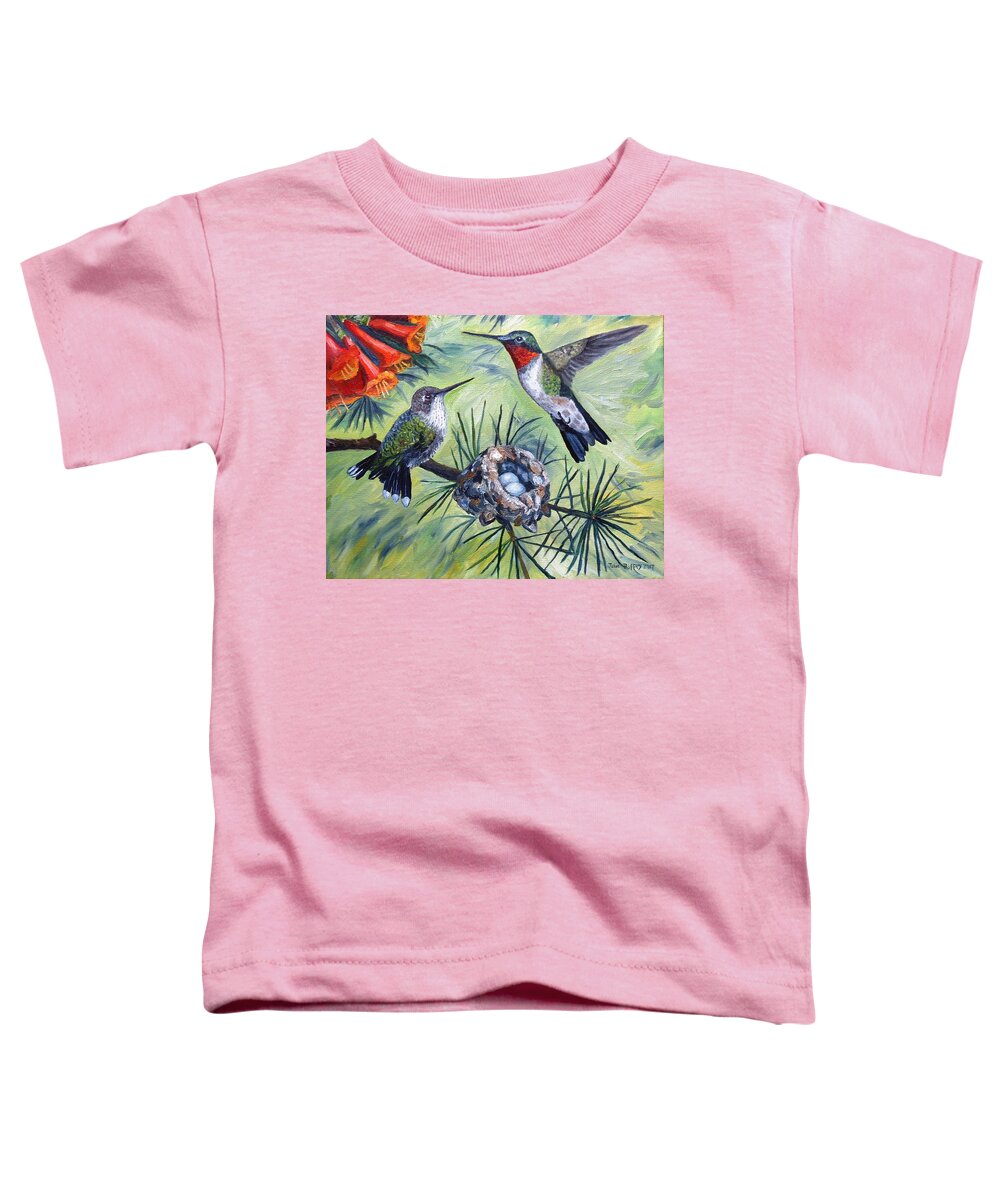Hummingbirds Toddler T-Shirt featuring the painting Hummingbird Family by Julie Brugh Riffey