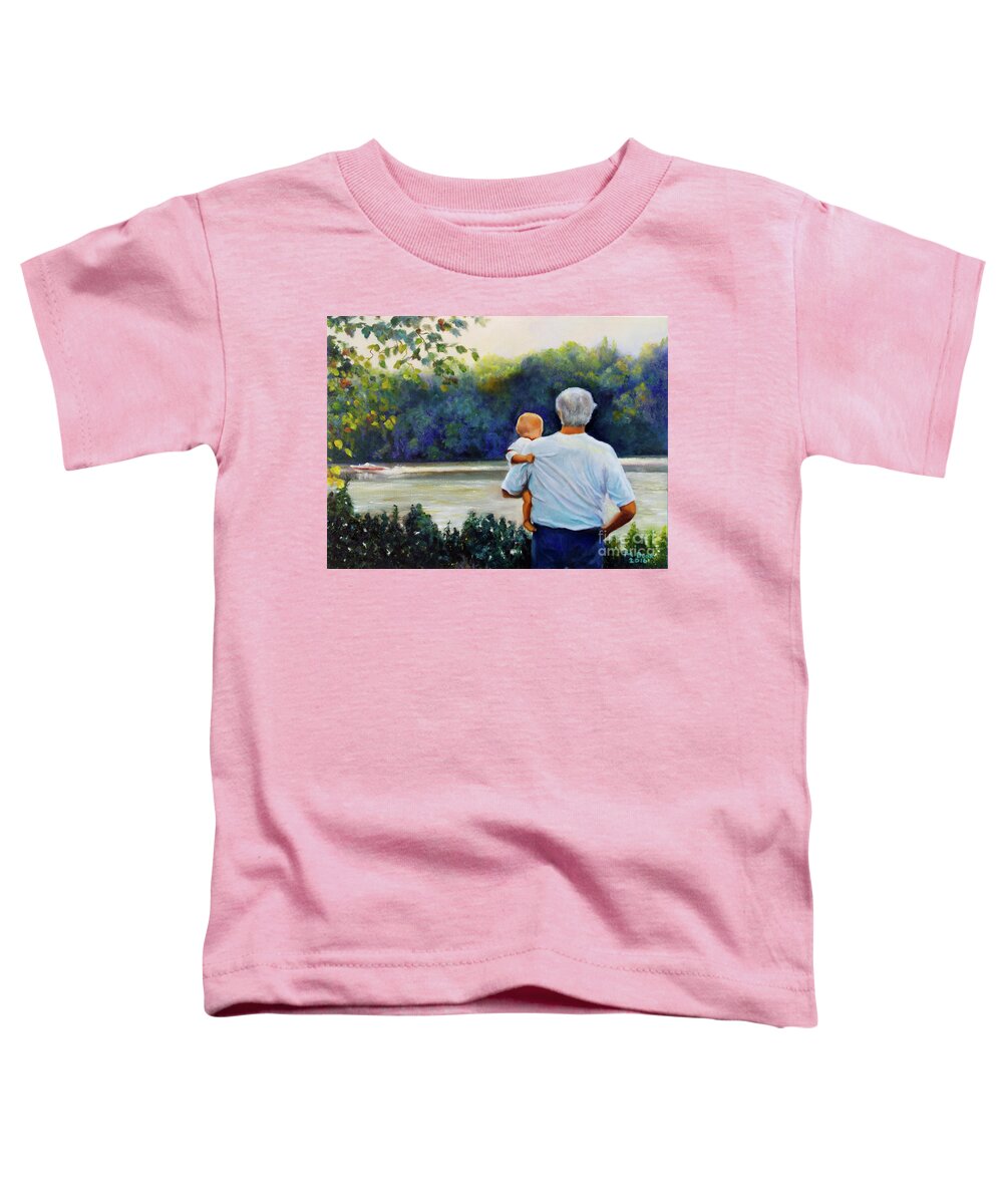 Father Toddler T-Shirt featuring the painting Ian and His Daddy One Sunday Afternoon by Marlene Book