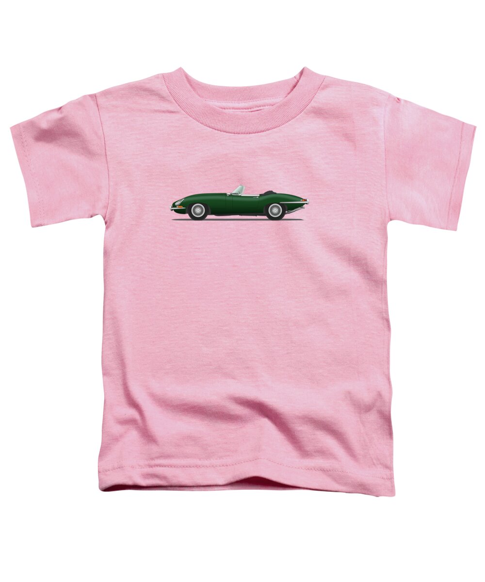 Jaguar Toddler T-Shirt featuring the digital art Jaguar E Type Roadster British Racing Green by Steve H Clark Photography