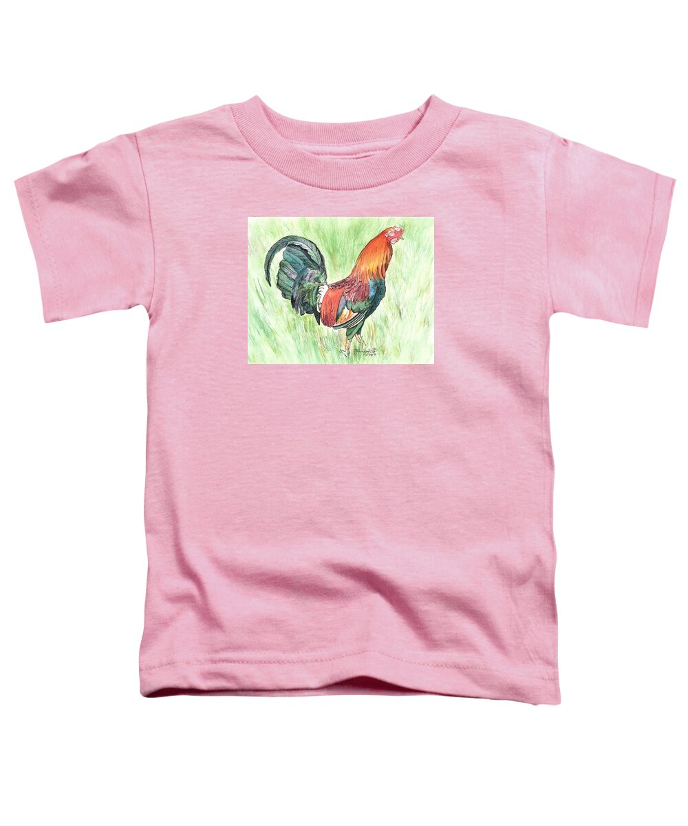 Roosters Toddler T-Shirt featuring the painting Kokee Rooster by Marionette Taboniar