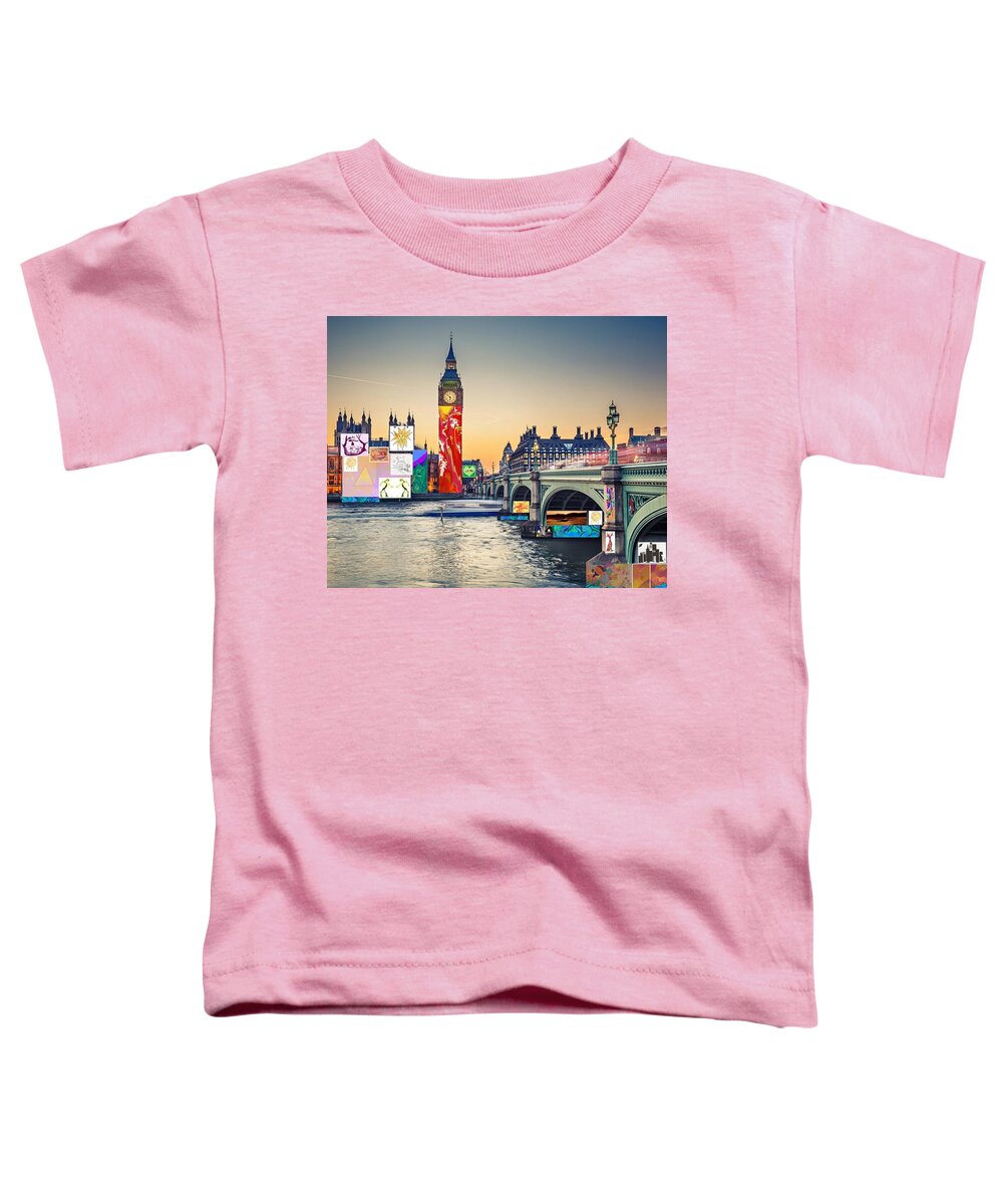 London Toddler T-Shirt featuring the digital art London Skyline Collage 3 inc Big Ben, Westminster by Julia Woodman