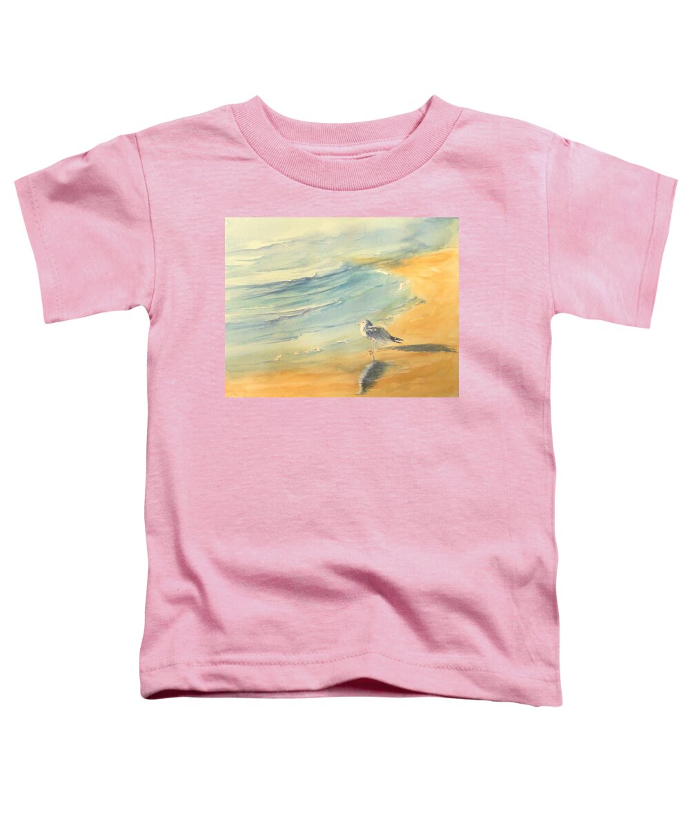 Watercolor Toddler T-Shirt featuring the painting Long Beach Bird by Debbie Lewis