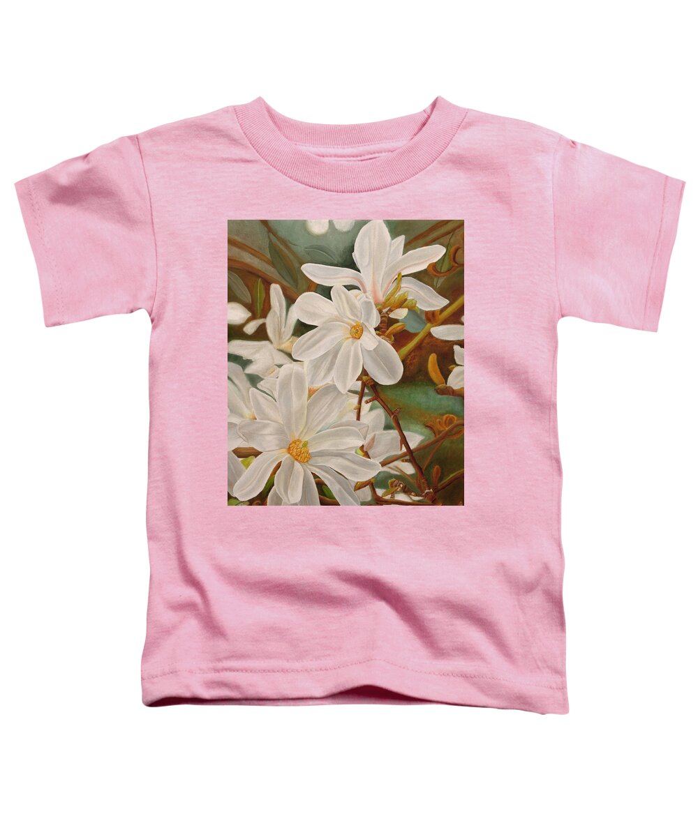 Magnolia Toddler T-Shirt featuring the painting Magnolias by Angeles M Pomata