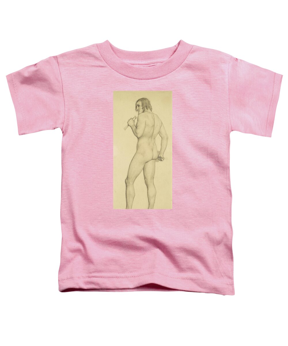 19th Century Art Toddler T-Shirt featuring the drawing Male - Academic nude Study posed as a Sculptor by Ford Madox Brown