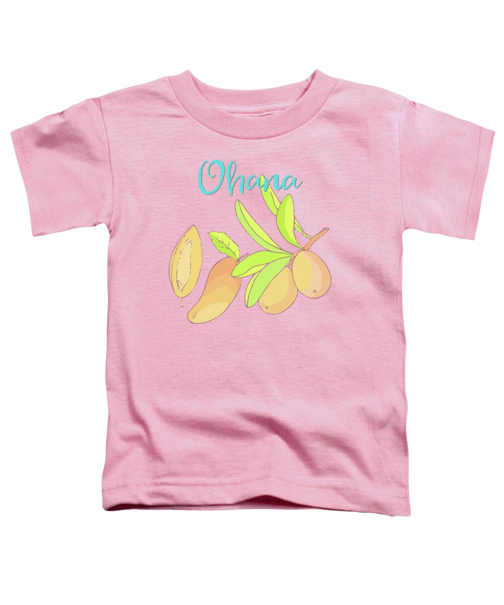 Mango Toddler T-Shirt featuring the painting Mango Ohana tropical Hawaiian design of fruit and family by Tina Lavoie