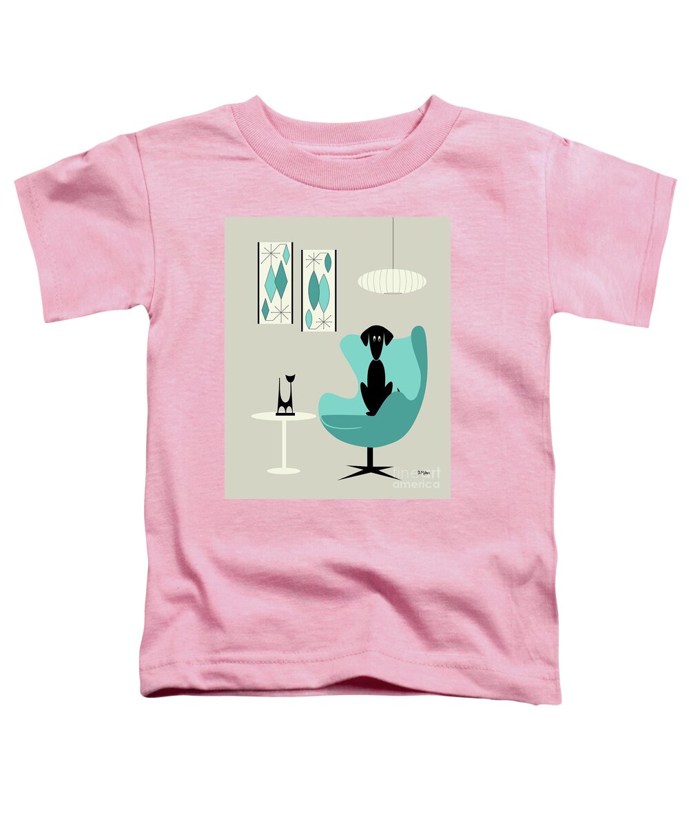 Teal Toddler T-Shirt featuring the digital art Mini Gravel Art on Gray with Black Dog by Donna Mibus
