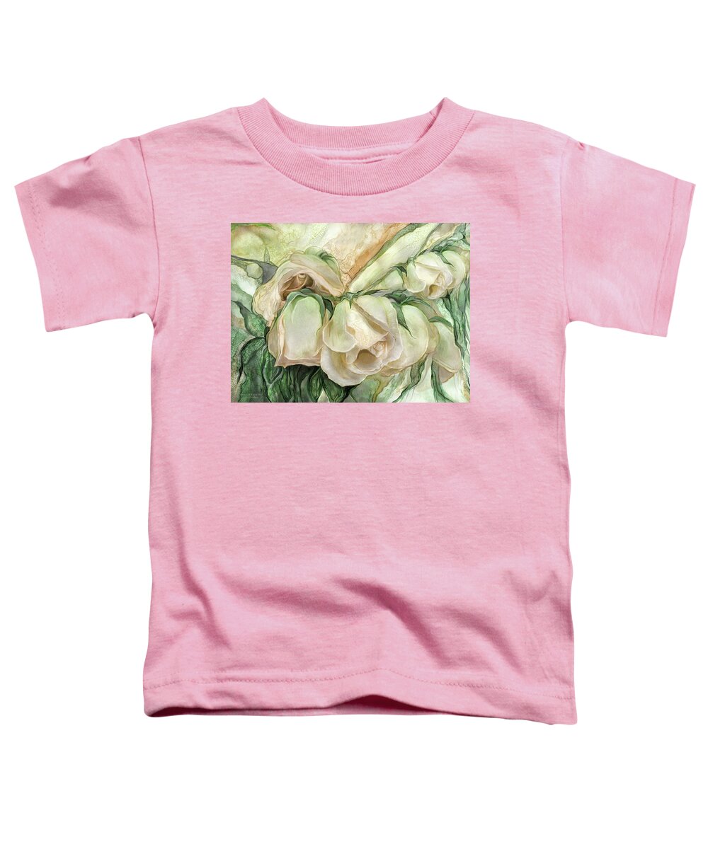 Carol Cavalaris Toddler T-Shirt featuring the mixed media Miracle Of A Rose Bud - Antique White by Carol Cavalaris
