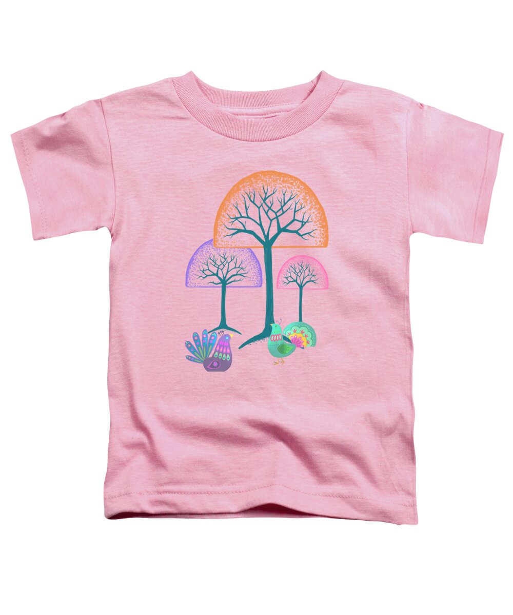 Bits Toddler T-Shirt featuring the painting Moon Bird Forest by Little Bunny Sunshine