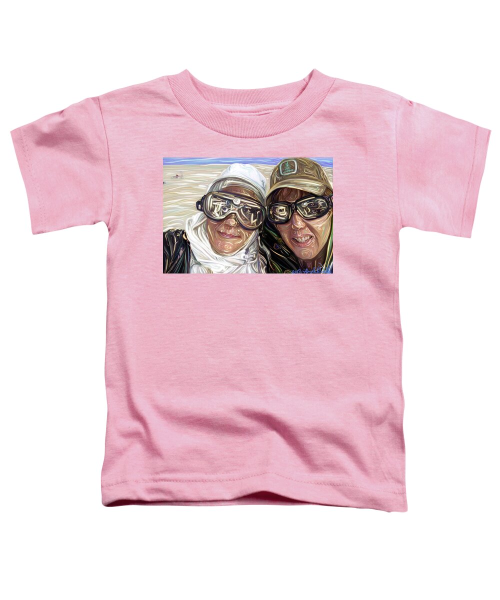 Portrait Toddler T-Shirt featuring the digital art Mykelle and Kitt at Burning Man by Angela Weddle