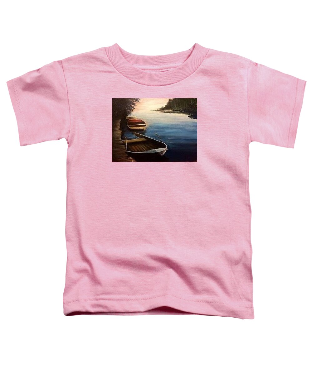 This Is A River/lake Boat Scene Toddler T-Shirt featuring the painting No row by Joe Bracco