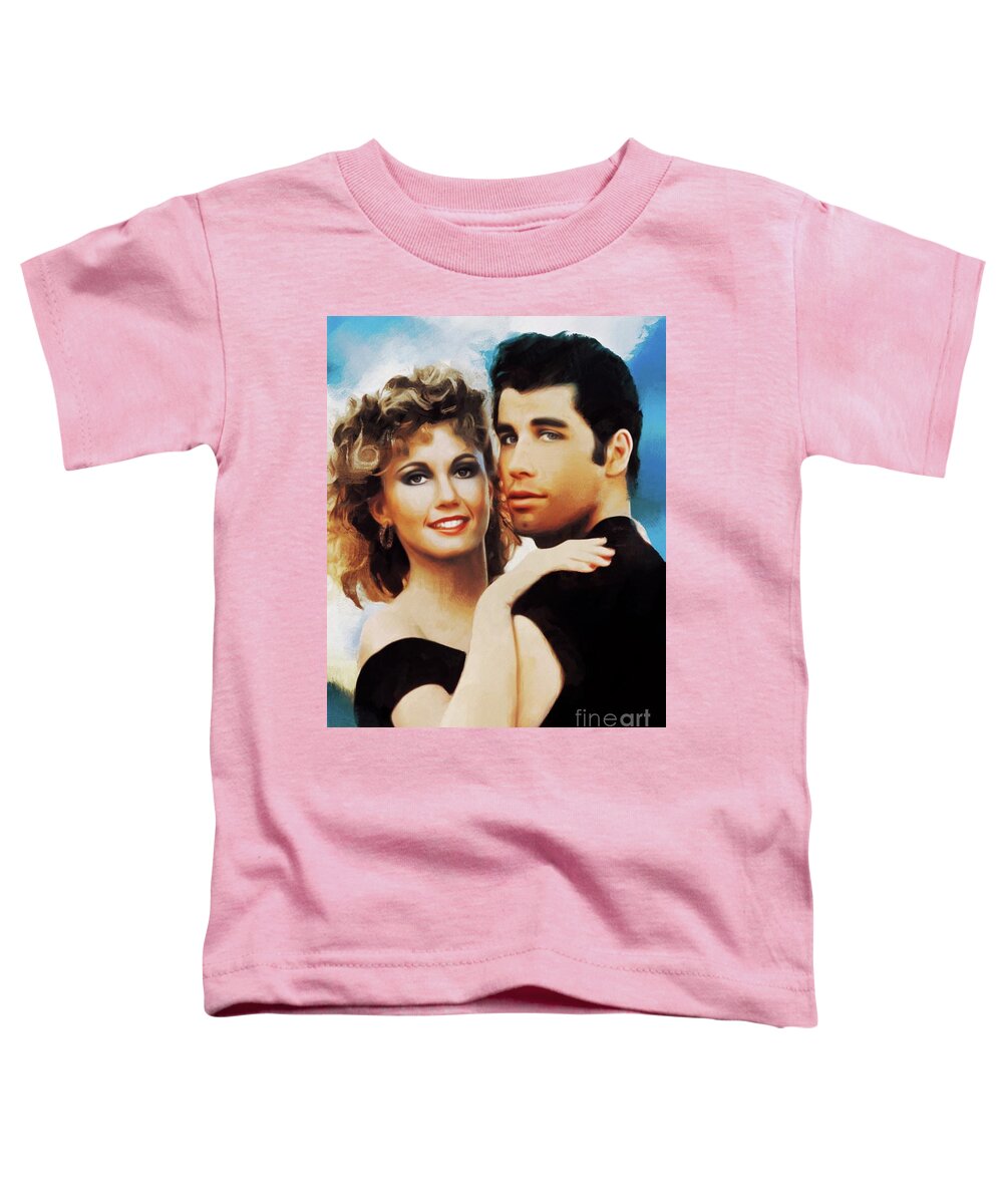 Olivia Toddler T-Shirt featuring the painting Olivia Newton-John and John Travolta, Grease by Esoterica Art Agency