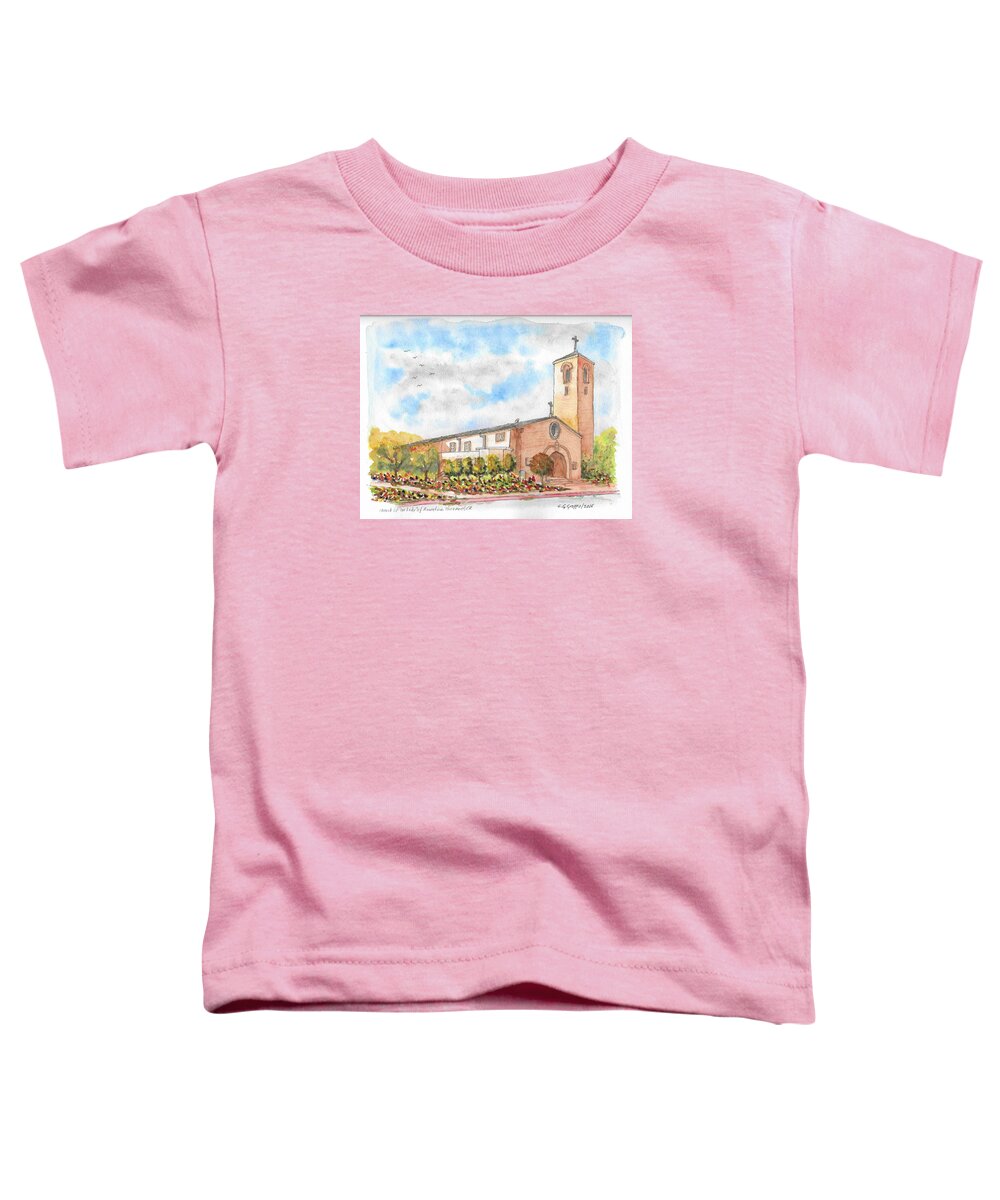 Our Lady Of Assumption Catholic Church Toddler T-Shirt featuring the painting Our Lady of Assumption Catholic Church, Claremont, California by Carlos G Groppa