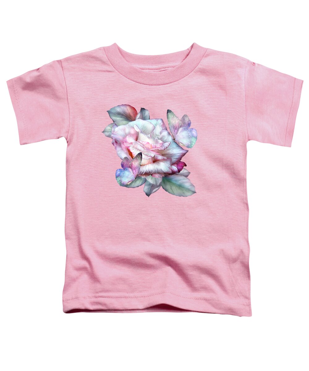 Carol Cavalaris Toddler T-Shirt featuring the mixed media Pastel Rose And Butterflies by Carol Cavalaris