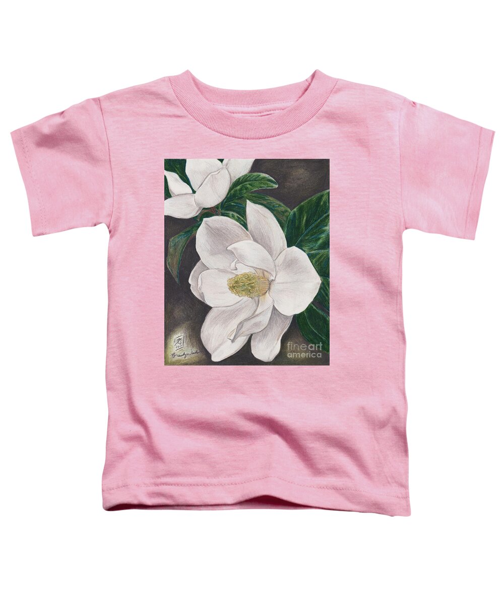 Flowers Toddler T-Shirt featuring the drawing PawPaw's Magnolias by Brandy Woods