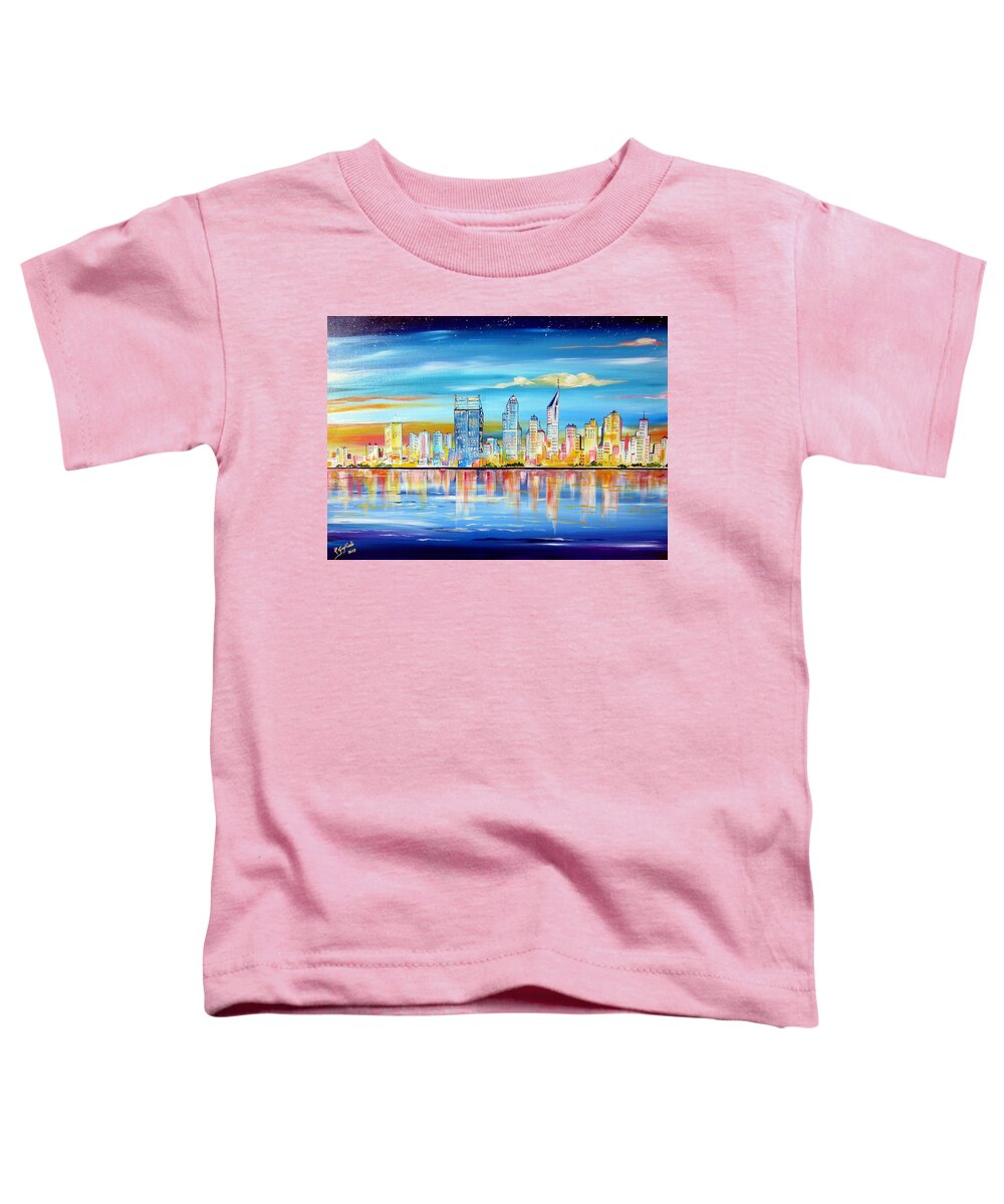 Perth Toddler T-Shirt featuring the painting Perth by the Swan at sunset by Roberto Gagliardi