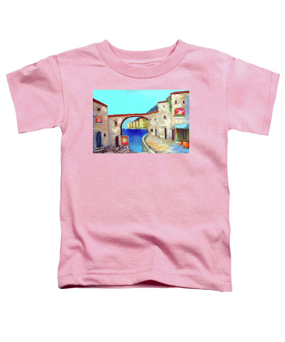  Italy Mediterranean Art Toddler T-Shirt featuring the painting Piazza Del La Artista by Larry Cirigliano