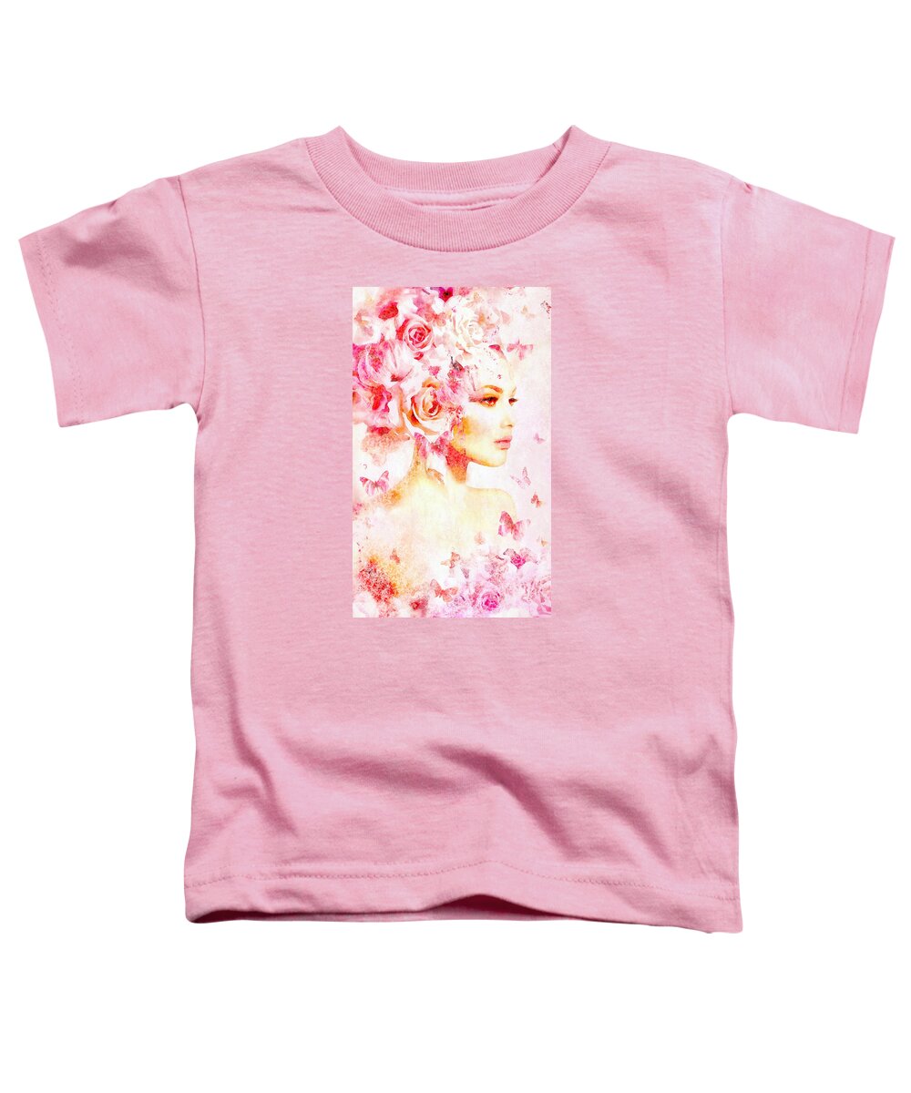 Pink Toddler T-Shirt featuring the digital art Pink Floral Nymph in watercolor by Lilia D