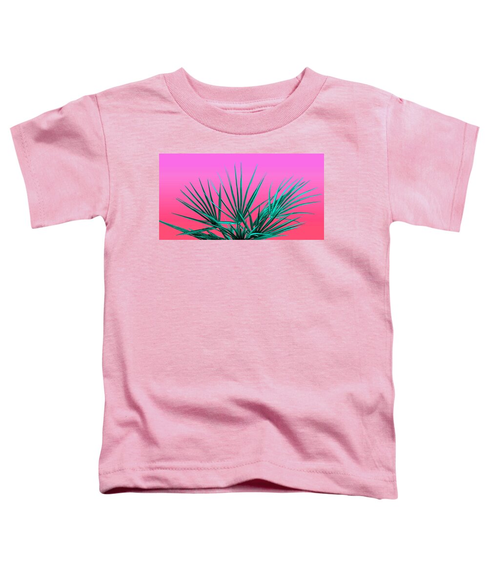 Vaporwave Toddler T-Shirt featuring the photograph Pink Palm Life - Miami Vaporwave by Jennifer Walsh