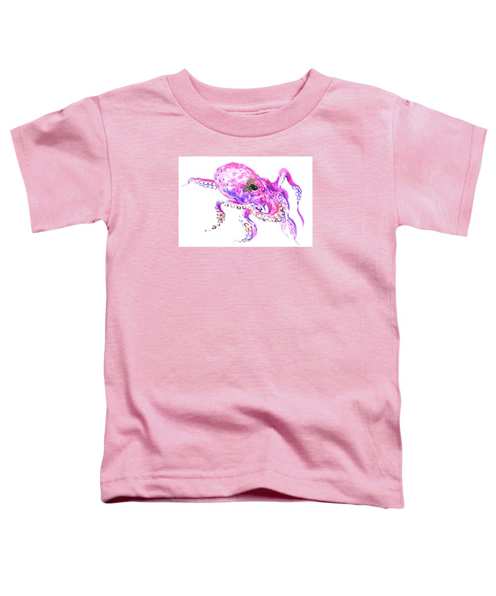 Octopus Toddler T-Shirt featuring the painting Pink Purple Octopus by Suren Nersisyan