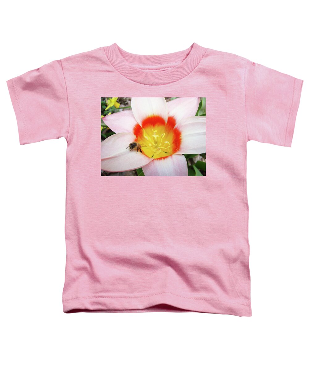 Tulip Toddler T-Shirt featuring the photograph PINK TULIP FLOWER Orange Art Prints Honey Bee Baslee Troutman by Patti Baslee