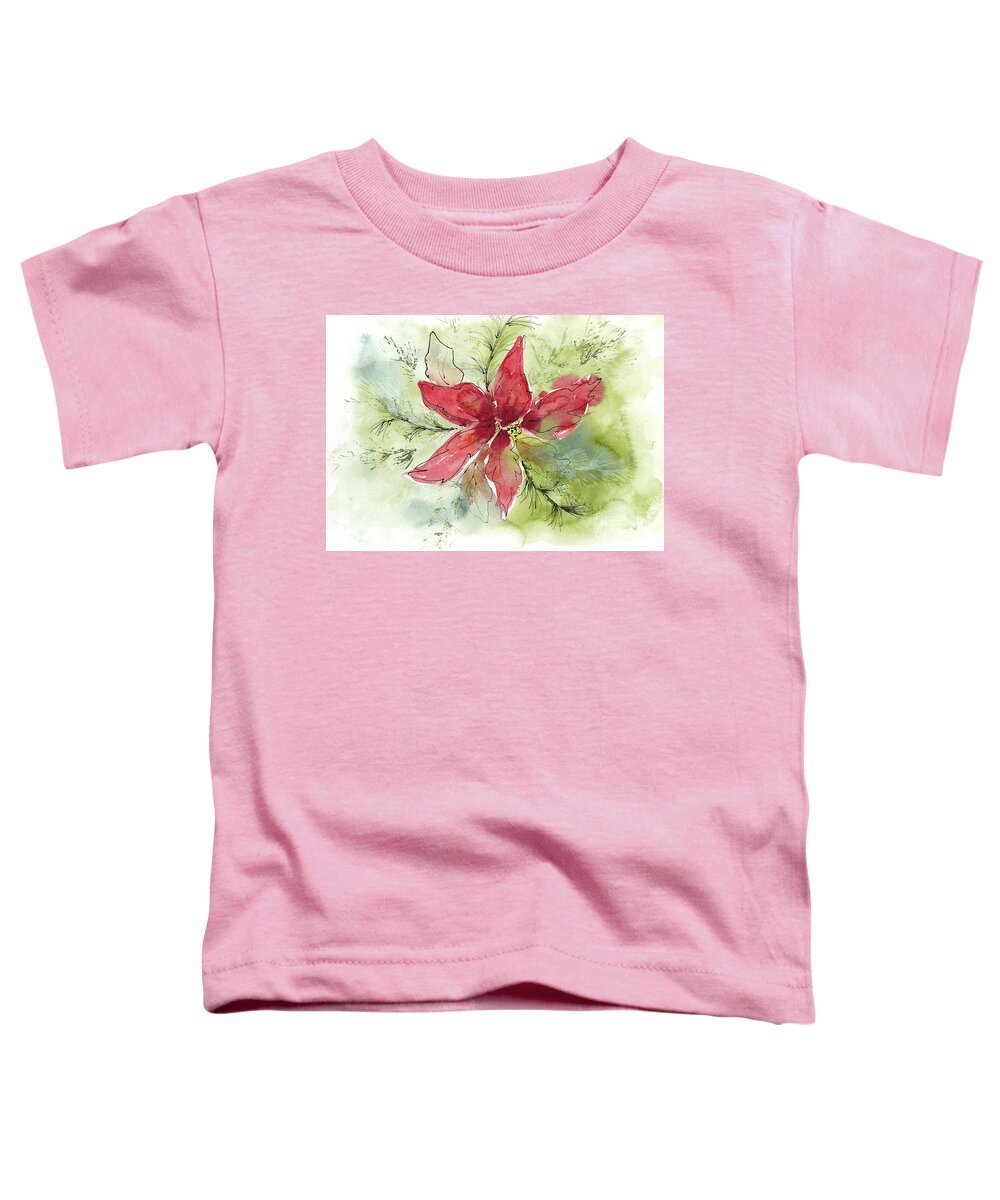 Christmas Poinsettia Toddler T-Shirt featuring the painting Poinsettia sideways by Lisa Debaets