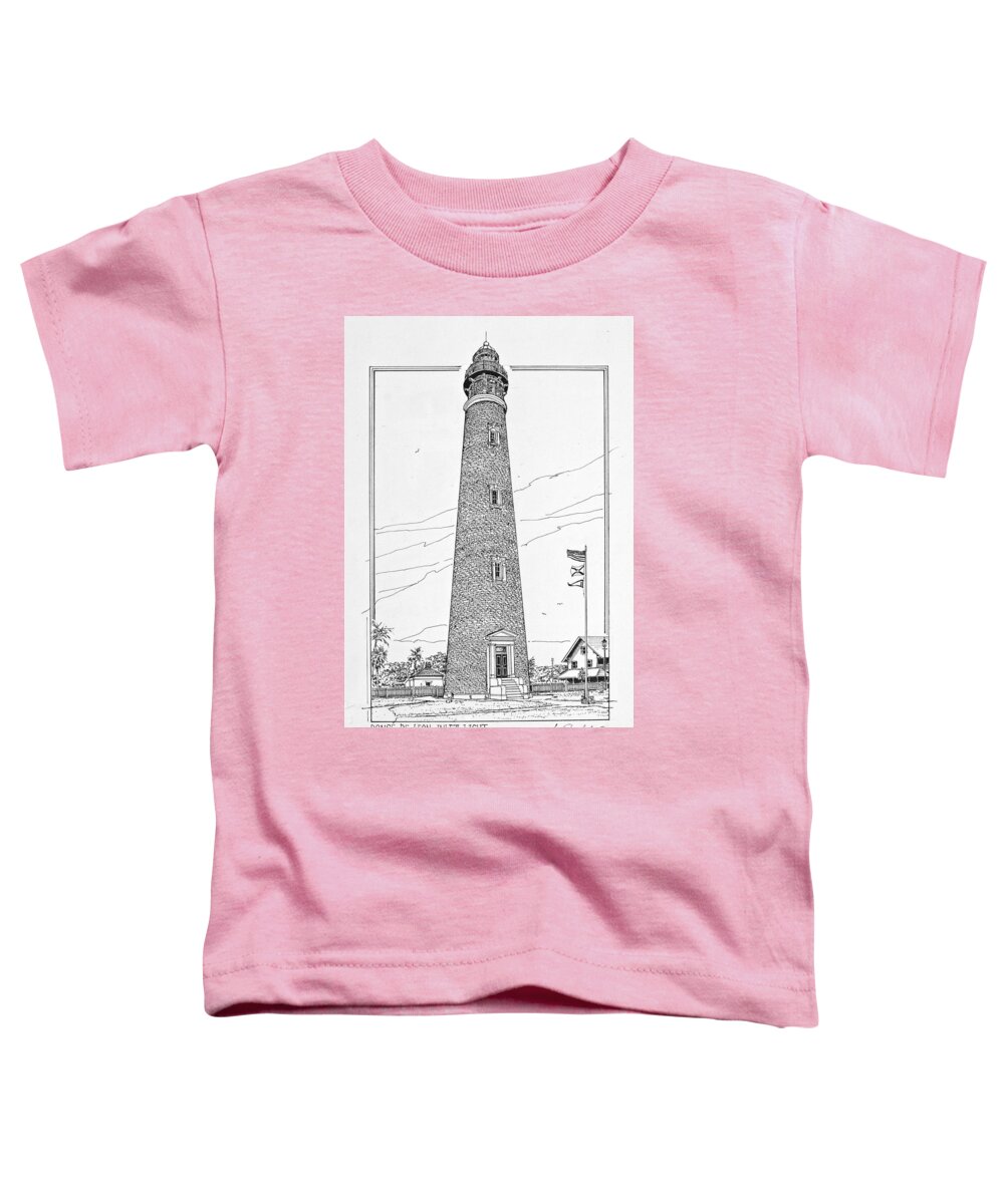 Us Lighthouses Toddler T-Shirt featuring the drawing Ponce de Leon Inlet Light by Ira Shander