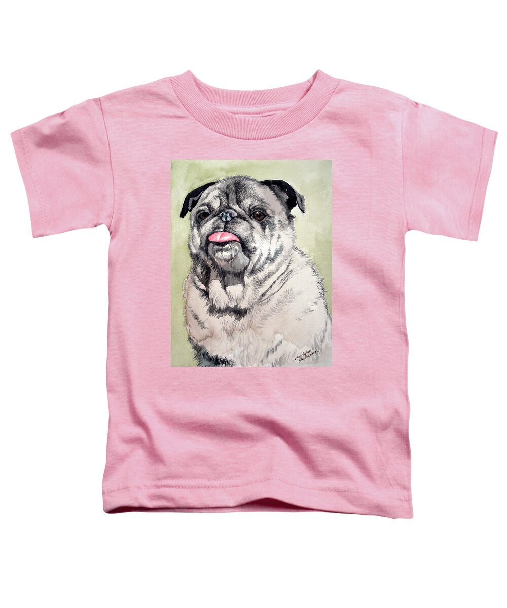 Dog Toddler T-Shirt featuring the painting Pug by Christopher Shellhammer