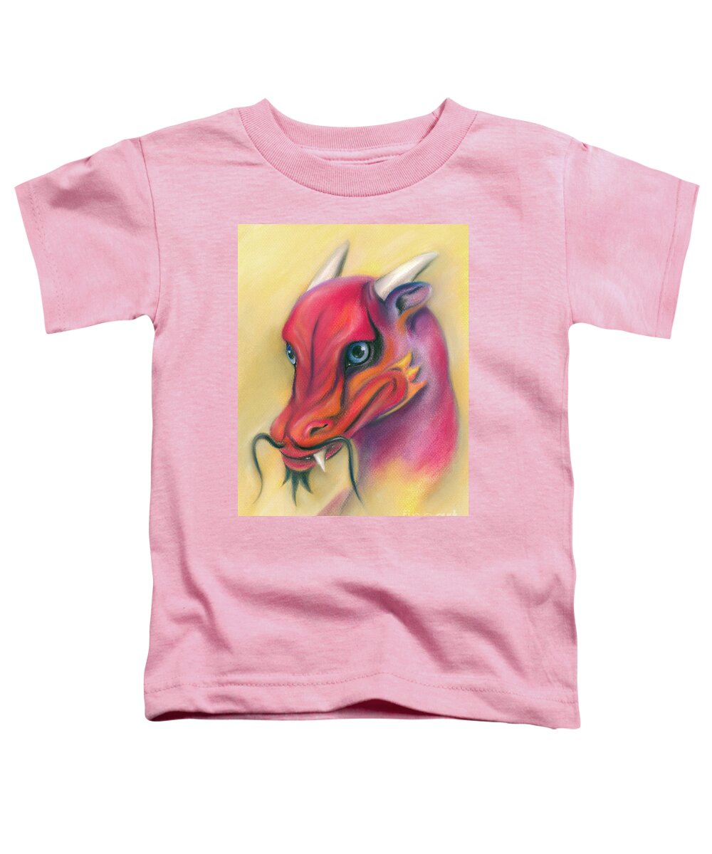 Mythical Creature Toddler T-Shirt featuring the pastel Red and Orange Asian Dragon by MM Anderson