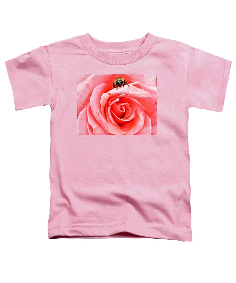 Rose Toddler T-Shirt featuring the photograph Red rose and bee by Merle Grenz
