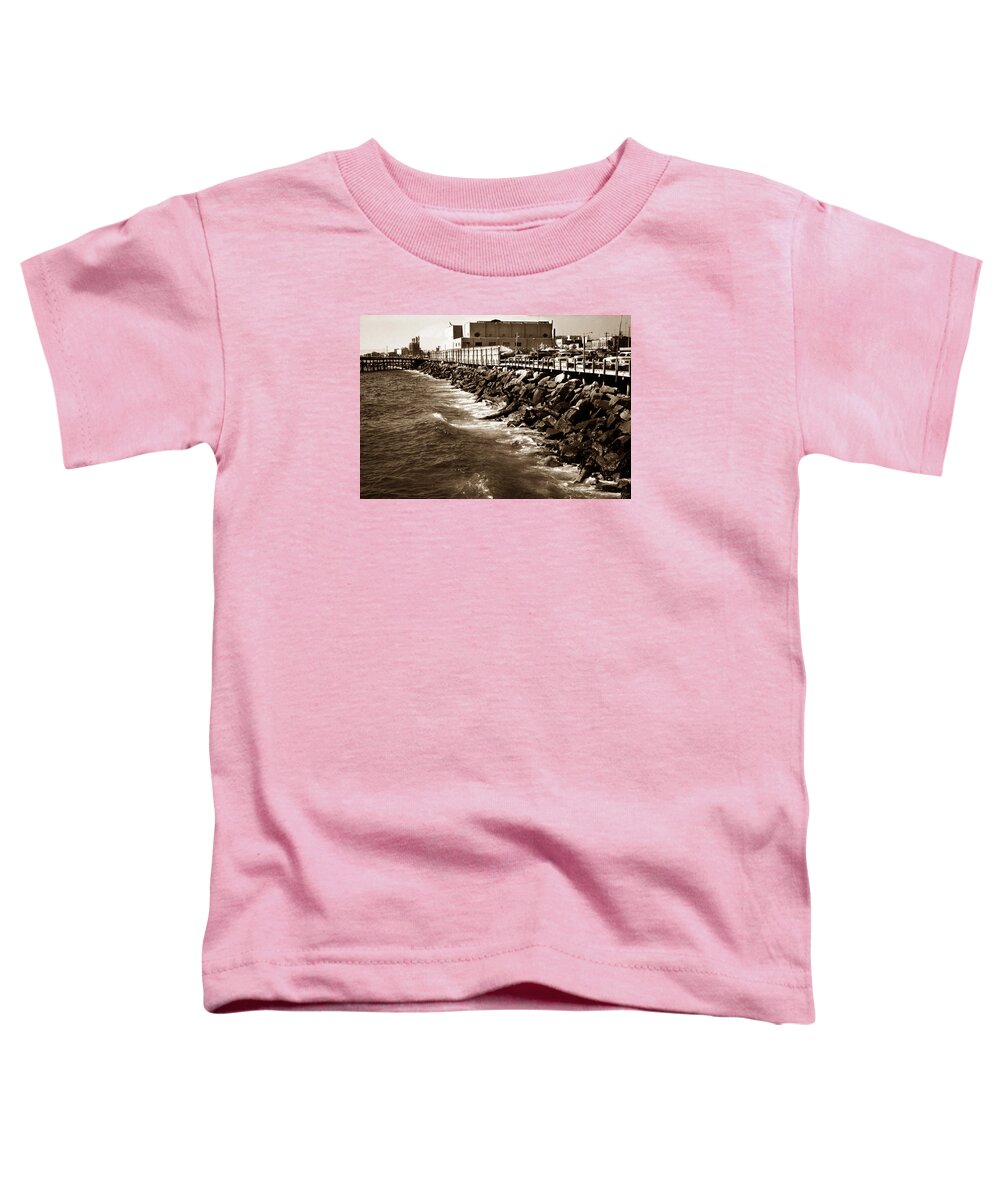 Redondo Toddler T-Shirt featuring the photograph Redondo Beach Pier 1957 sepia by Marilyn Hunt