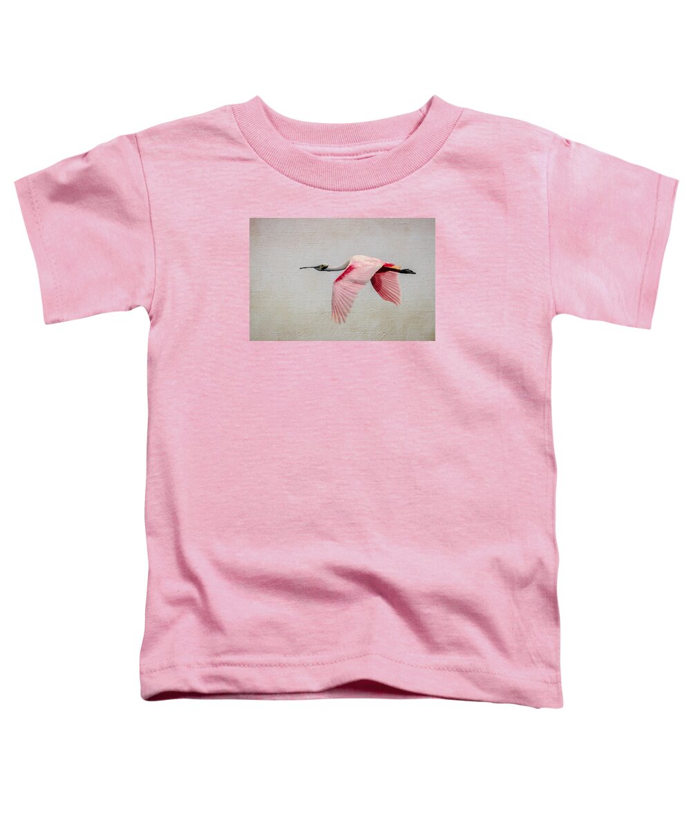 Spoonbill Toddler T-Shirt featuring the photograph Roseate Spoonbill In Flight by Debra Martz